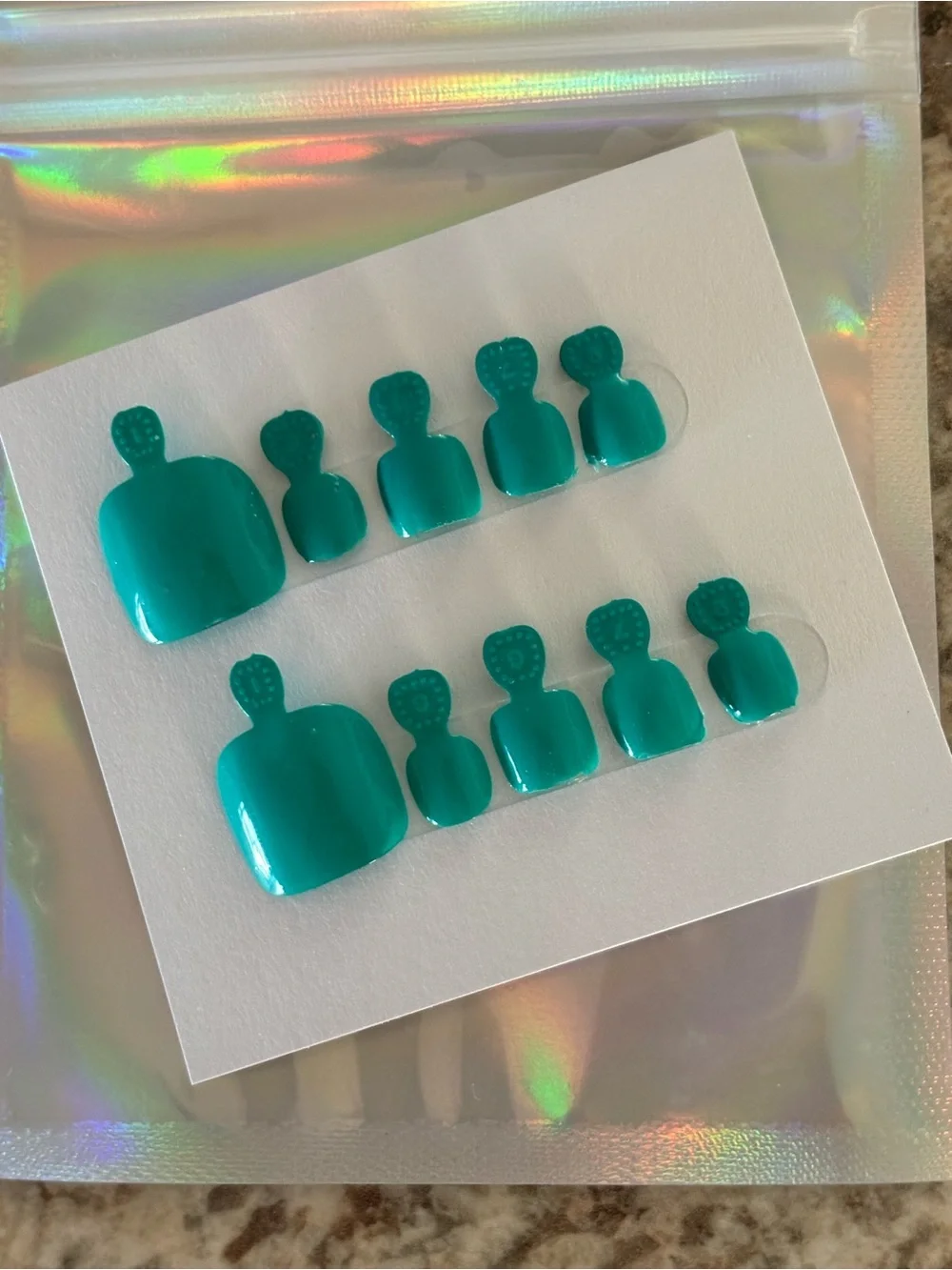 Teal Press-On Toe Nails Set